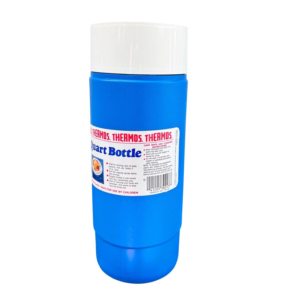 Vintage Thermos One Quart Bottle Blue Plastic Model 4415 32oz 80's retro NOS